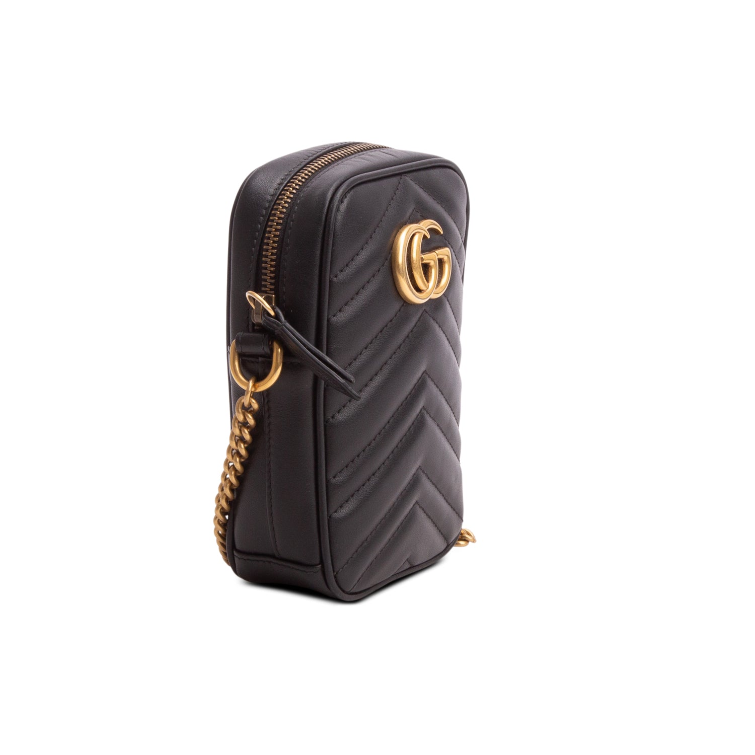 Gucci Black Calfskin Matelasse Mini GG Marmont Crossbody Bag