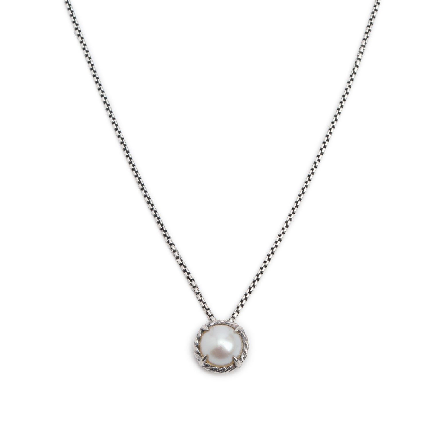 David Yurman Sterling Silver 8 MM Pearl Petite Chatelaine Pendant Necklace