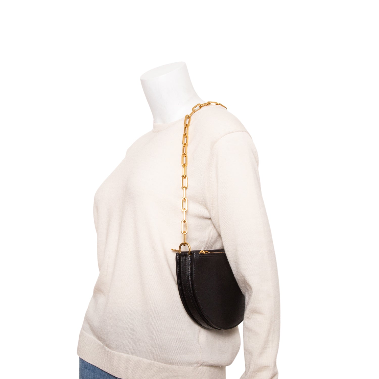 Burberry Black Grained Leather Half Moon Chain Bag