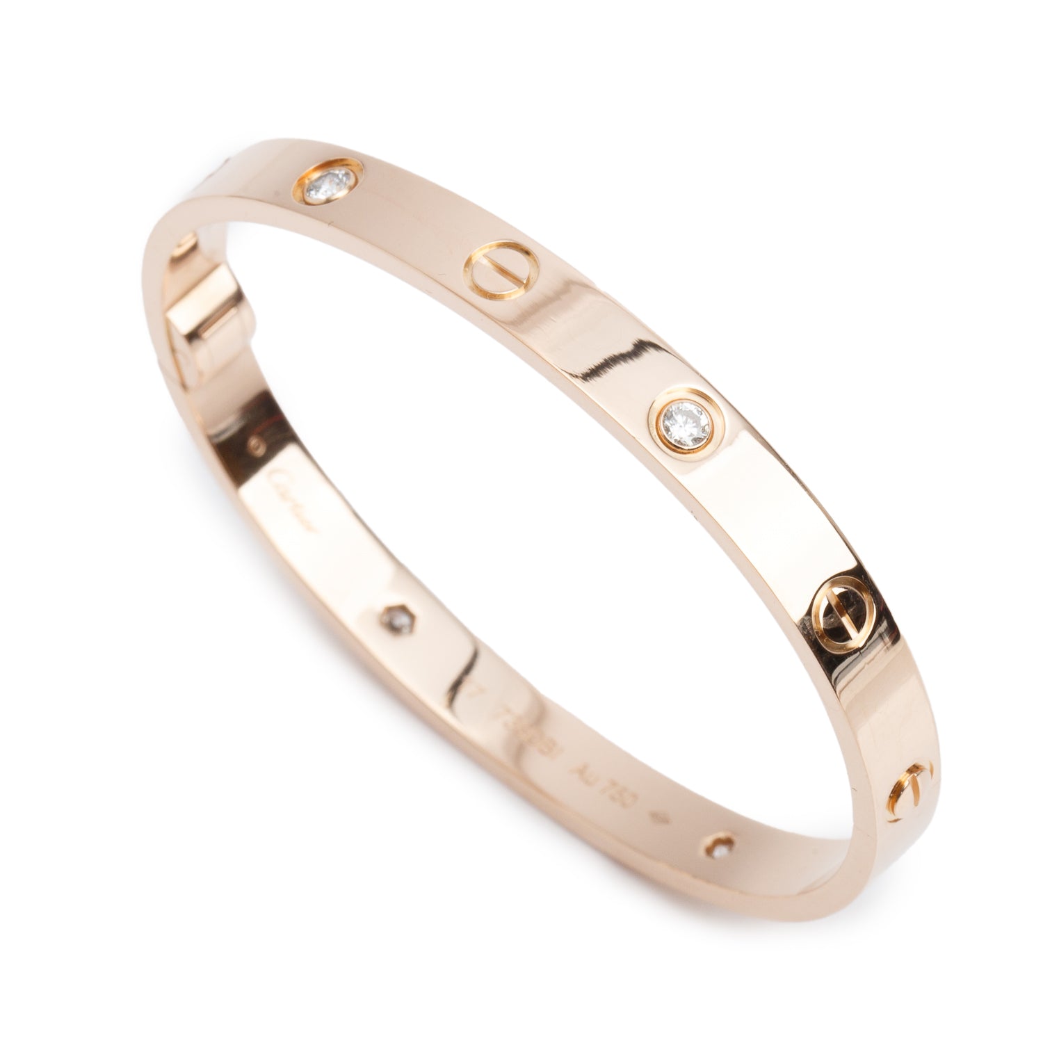 Cartier 2025 18k Rose Gold Love Bracelet with 4 Diamonds, Classic Model Size 17 w/ Box & Receipt