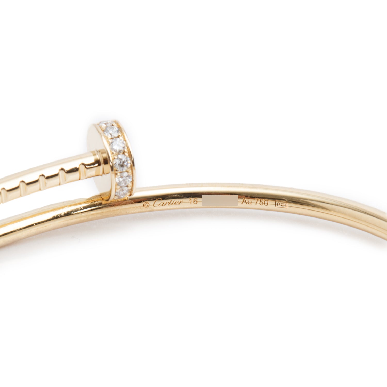 Cartier 18k Yellow Gold Juste Un Clou Diamond Bracelet, Small Model, Size 16 w/ Box & Paper