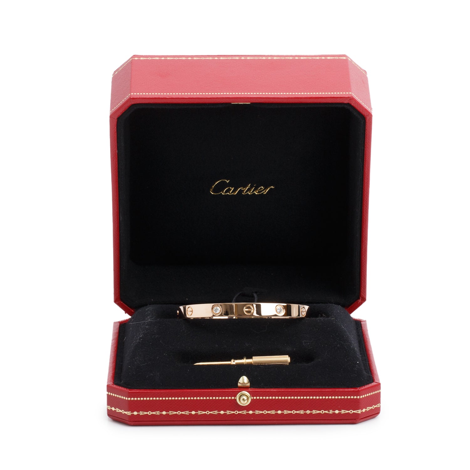 Cartier 2025 18k Rose Gold Love Bracelet with 4 Diamonds, Classic Model Size 17 w/ Box & Receipt