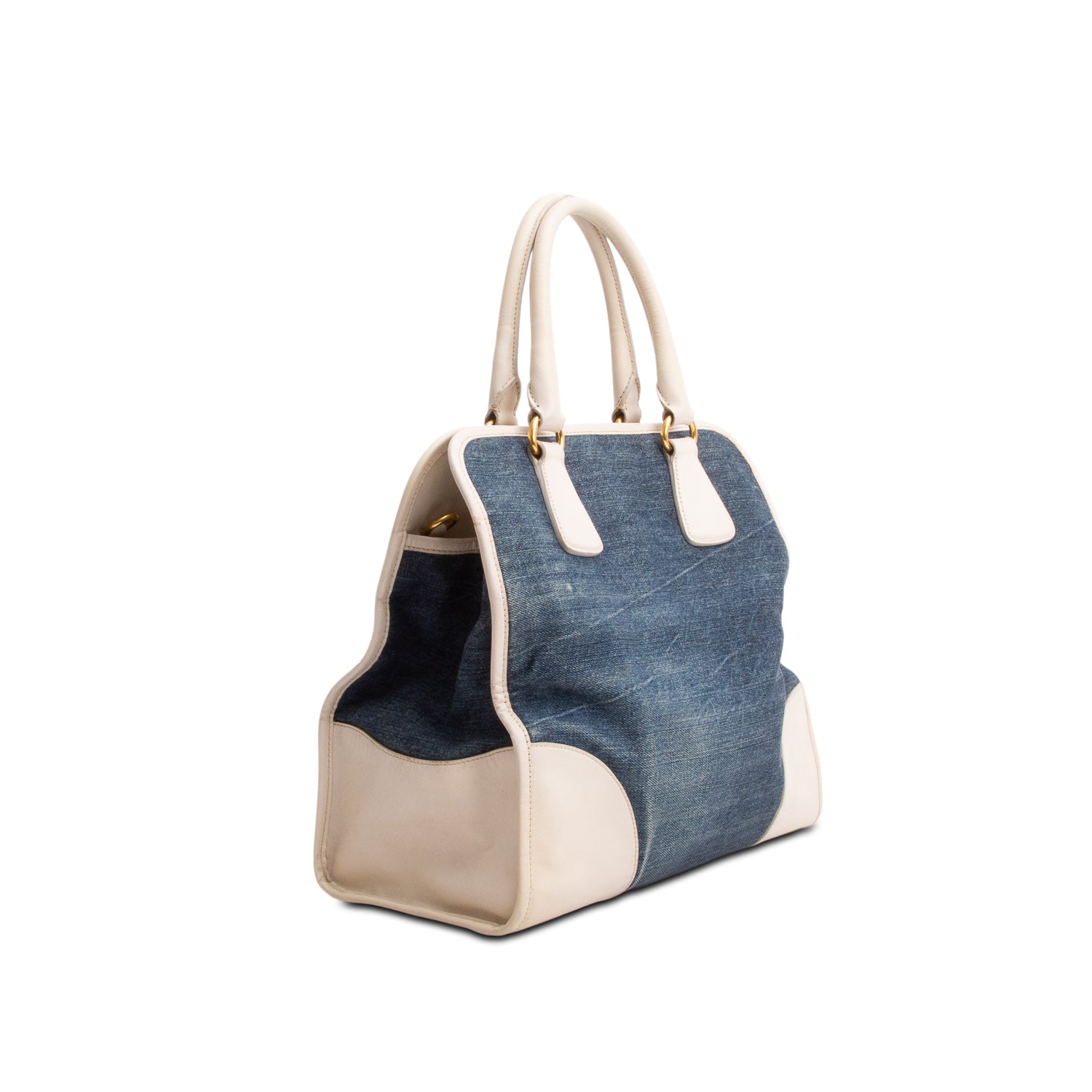 Prada Blue Denim Saffiano Lux Double Zip Tote w/ Strap