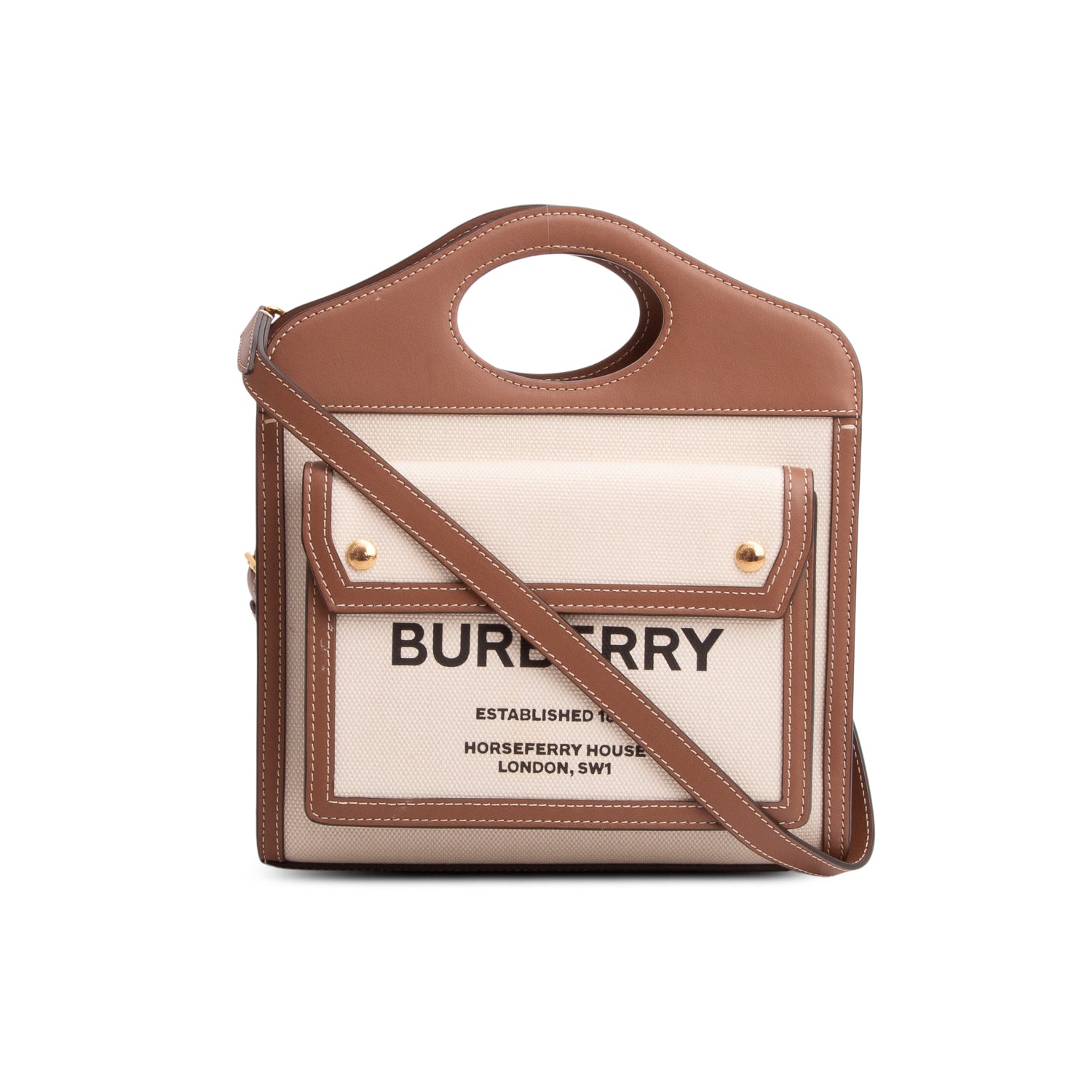 Burberry White Canvas Smooth Calfskin Two Tone Mini Pocket Bag w/ Strap