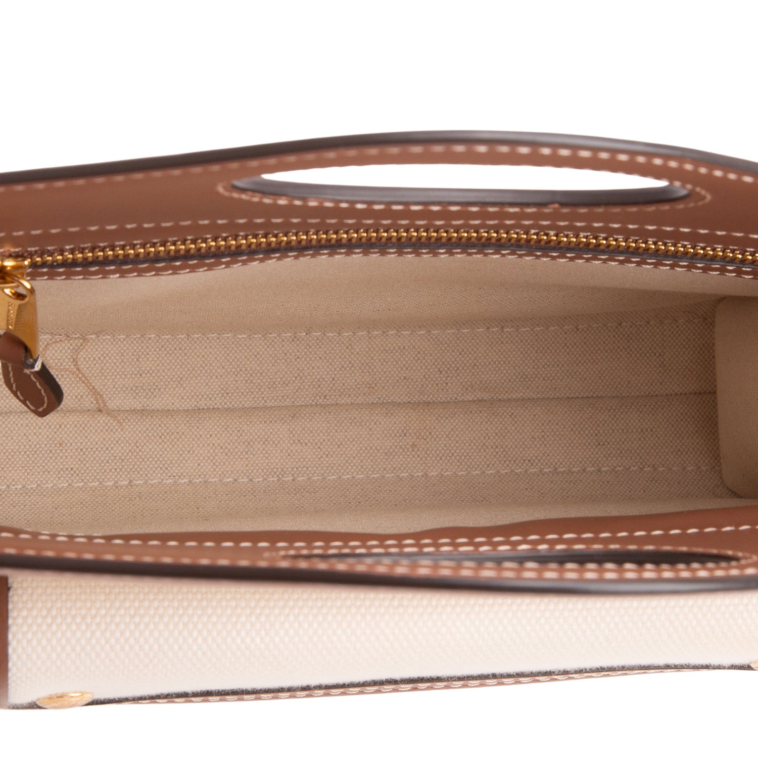 Burberry White Canvas Smooth Calfskin Two Tone Mini Pocket Bag w/ Strap