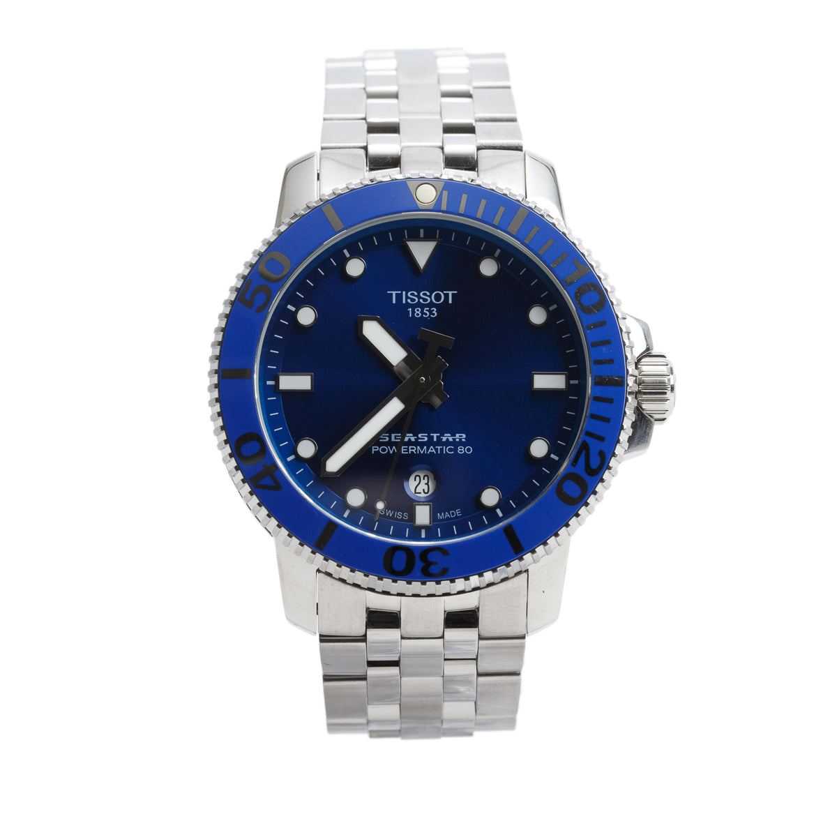 Tissot Stainless Steel Seastar 1000 Powermatic 80 43 MM Automatic Watch Blue Dial w/ Box & Papers