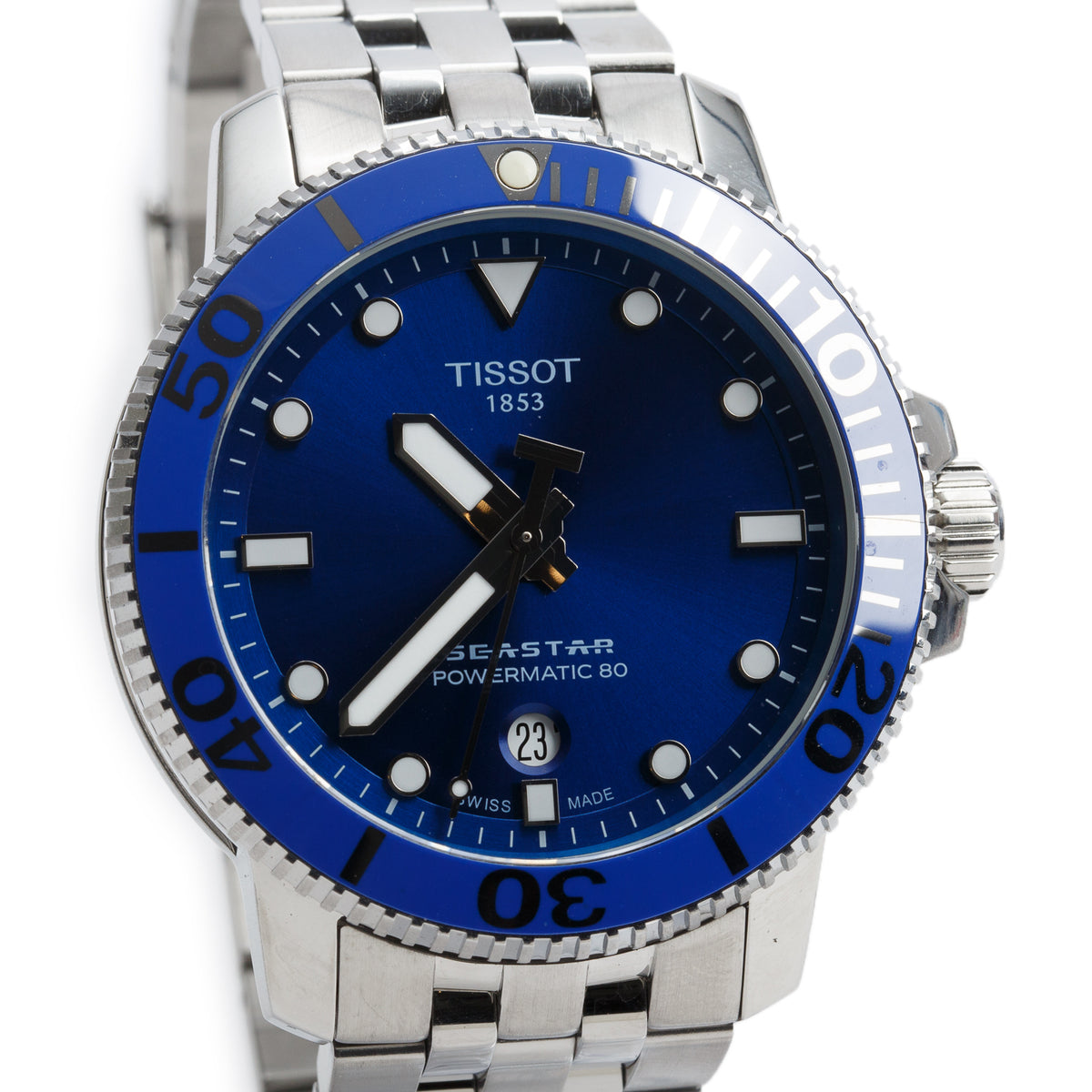 Tissot Stainless Steel Seastar 1000 Powermatic 80 43 MM Automatic Watch Blue Dial w/ Box & Papers