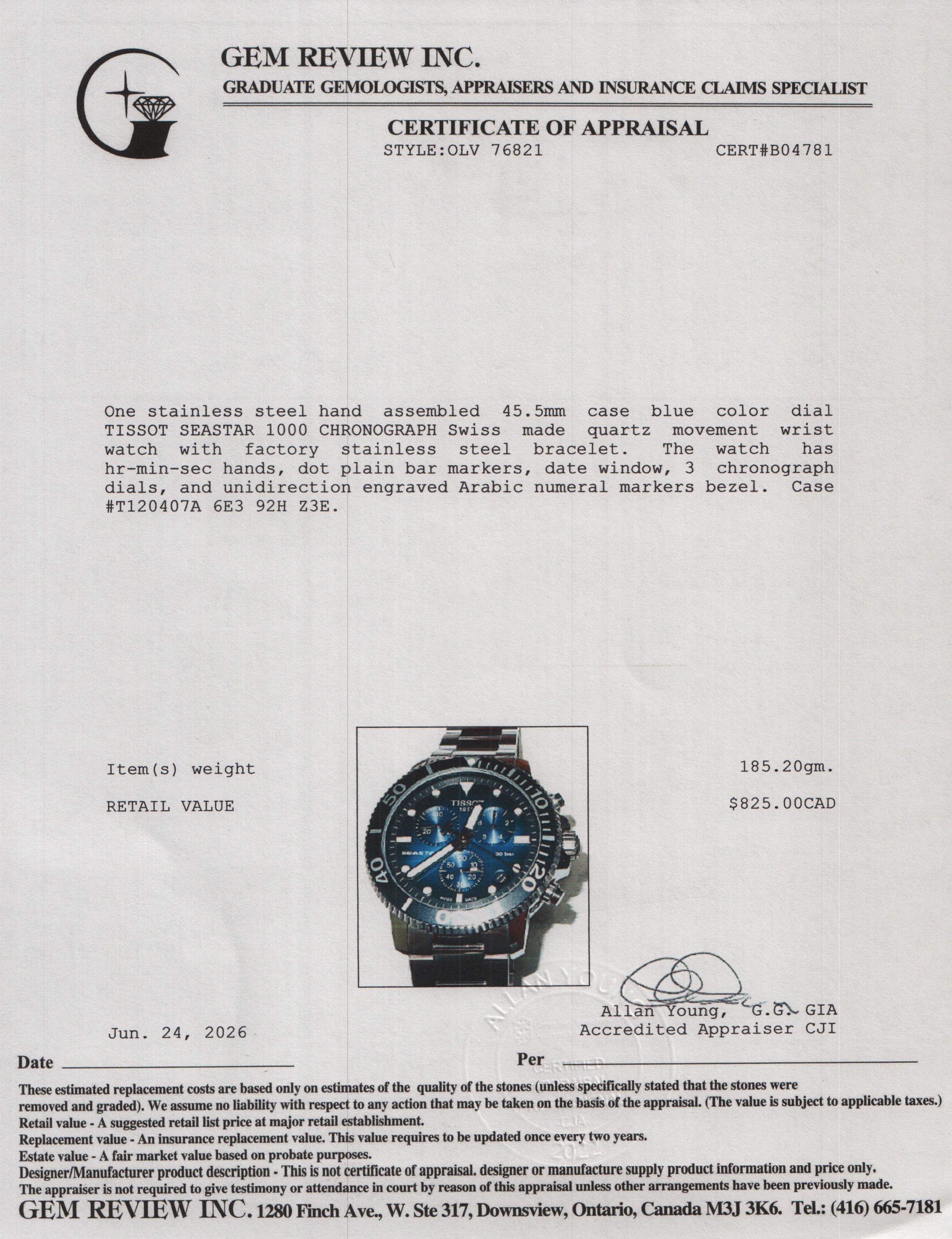 Tissot Stainless Steel Seastar 1000 Powermatic 80 43 MM Automatic Watch Blue Dial w/ Box & Papers