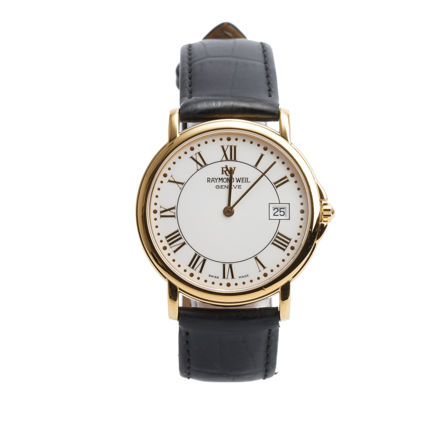 Raymond Weil 18k Gold-Plated Stainless Steel Tradition 34 MM Quartz Watch, White Dial 9172 w/ Box & Papers