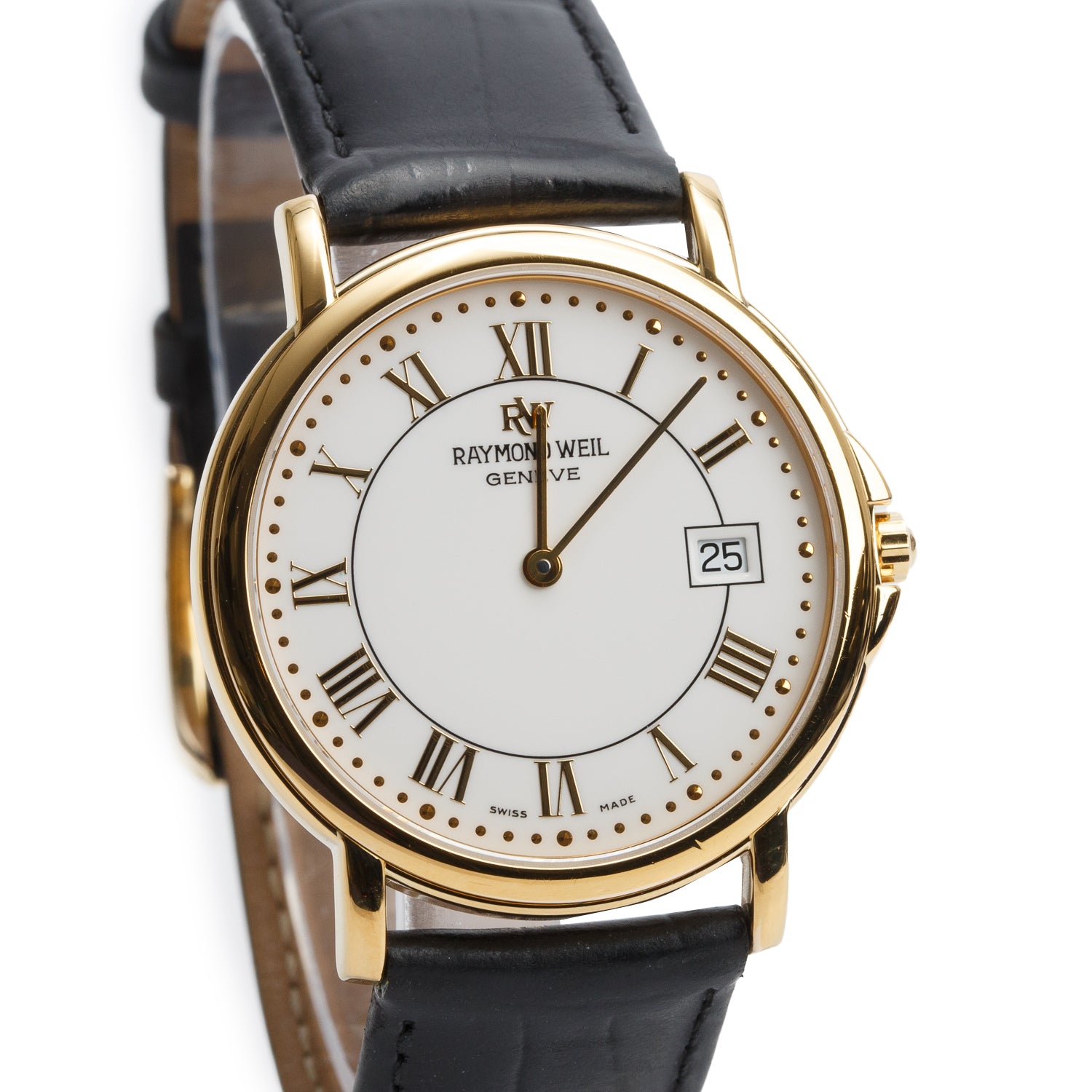 Raymond Weil 18k Gold-Plated Stainless Steel Tradition 34 MM Quartz Watch, White Dial 9172 w/ Box & Papers