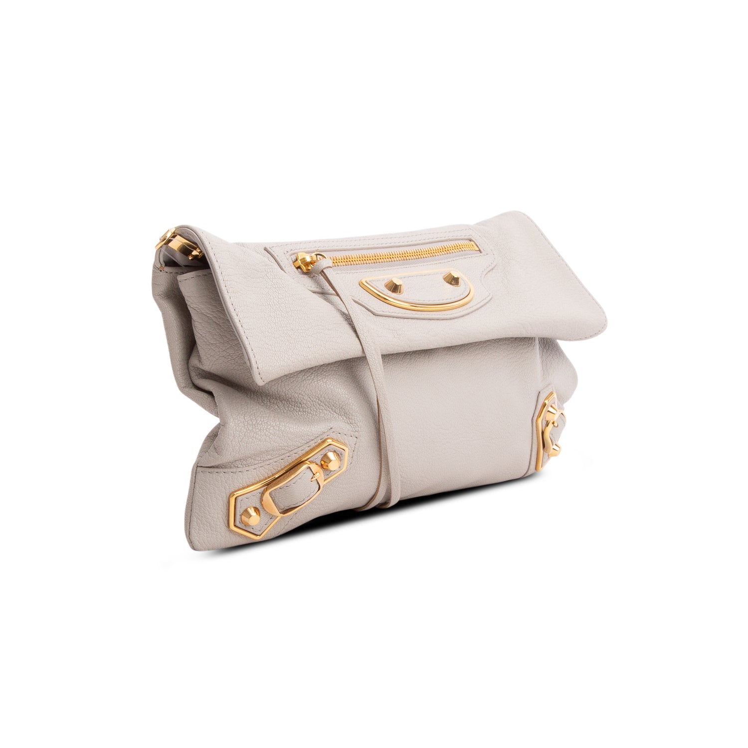 Balenciaga Grey Chevre Metallic Edge Hardware Envelope Clutch w/ Strap