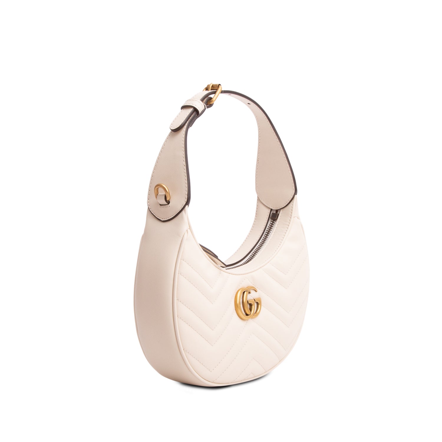 Gucci Cream Calfskin Matelasse Chevron Mini GG Marmont Half Moon Hobo w/ Box & Strap