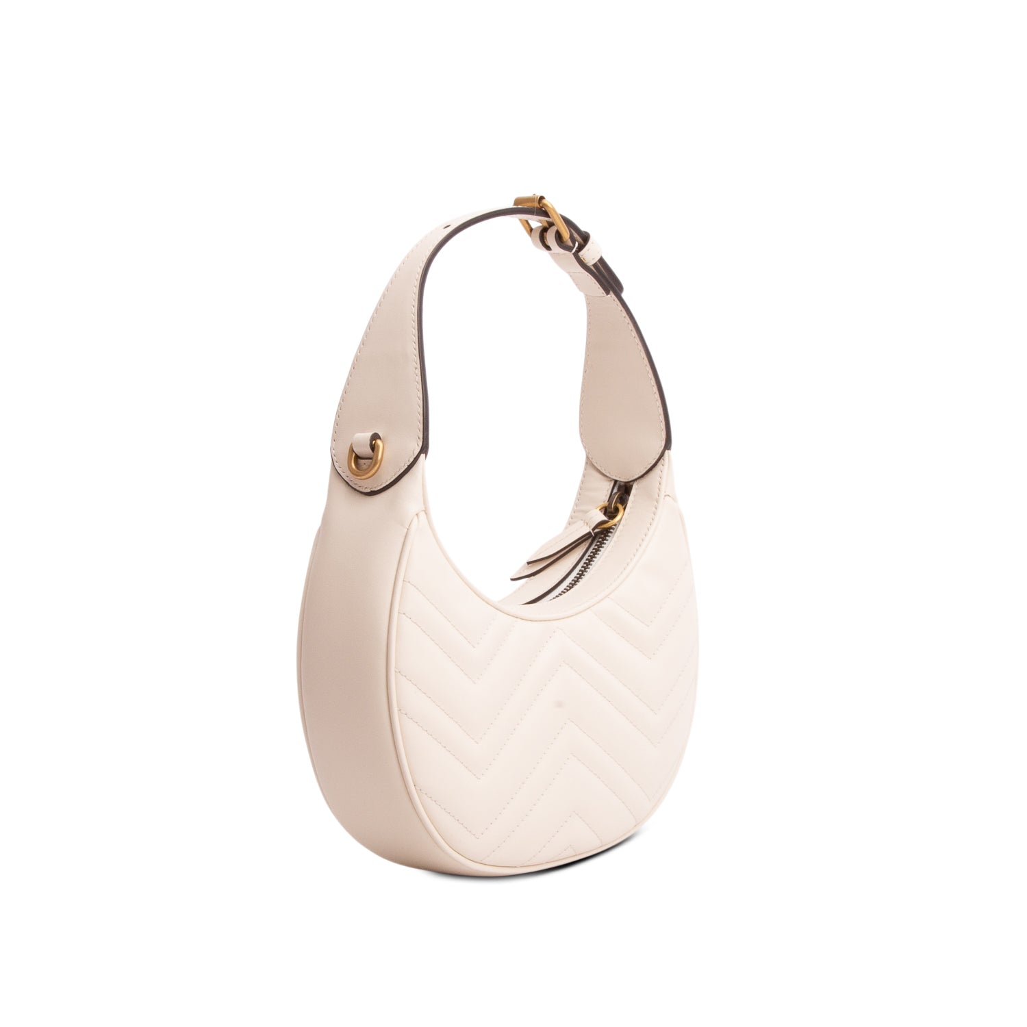 Gucci Cream Calfskin Matelasse Chevron Mini GG Marmont Half Moon Hobo w/ Box & Strap
