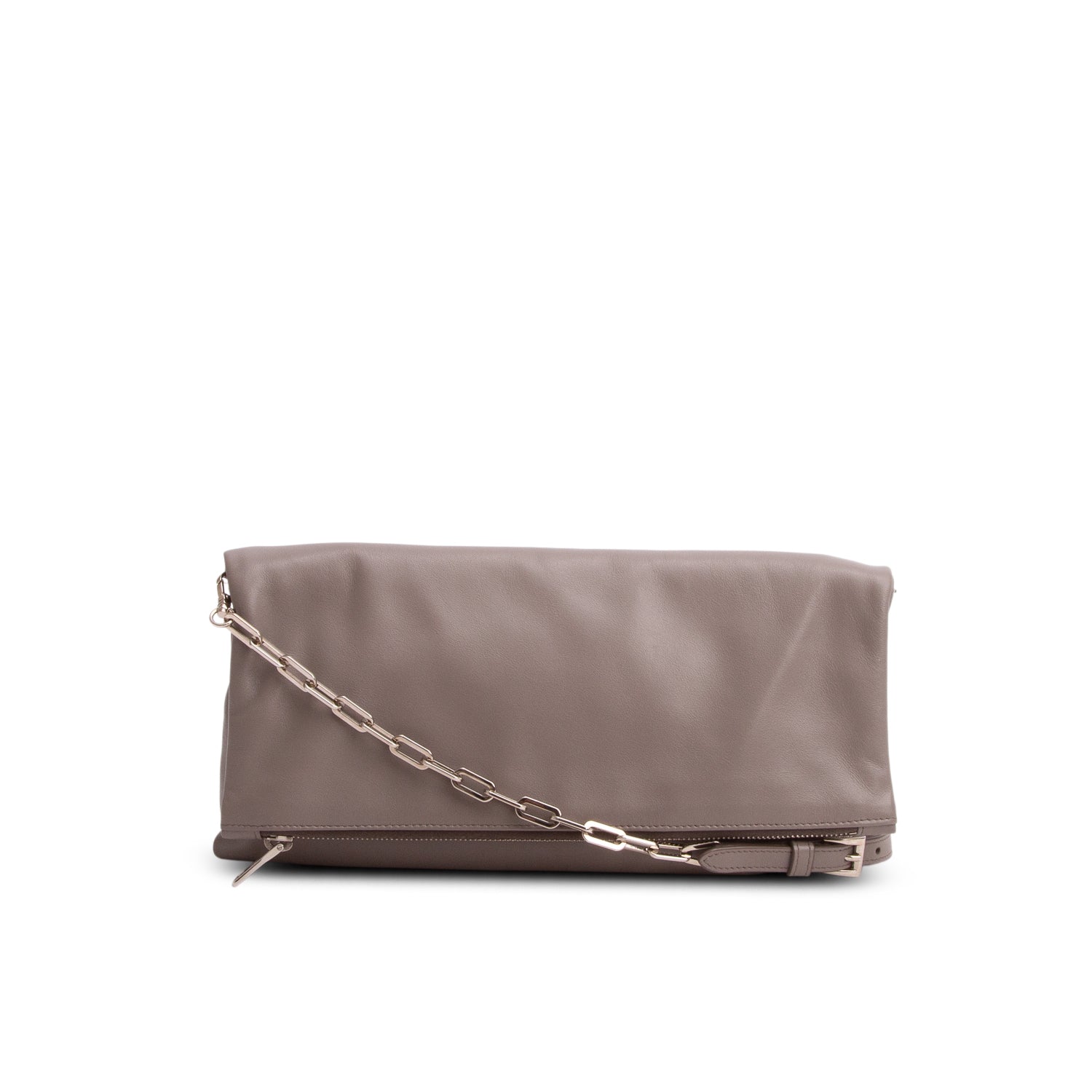 Prada Grey Soft Calf Fold Over Chain Flap Bag