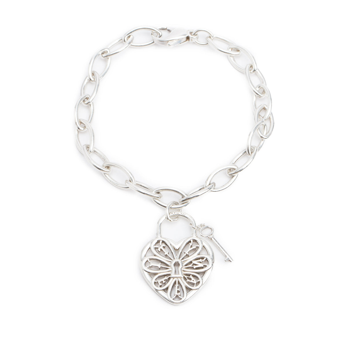 Tiffany & Co. Sterling Silver Filigree Heart Lock & Key Bracelet