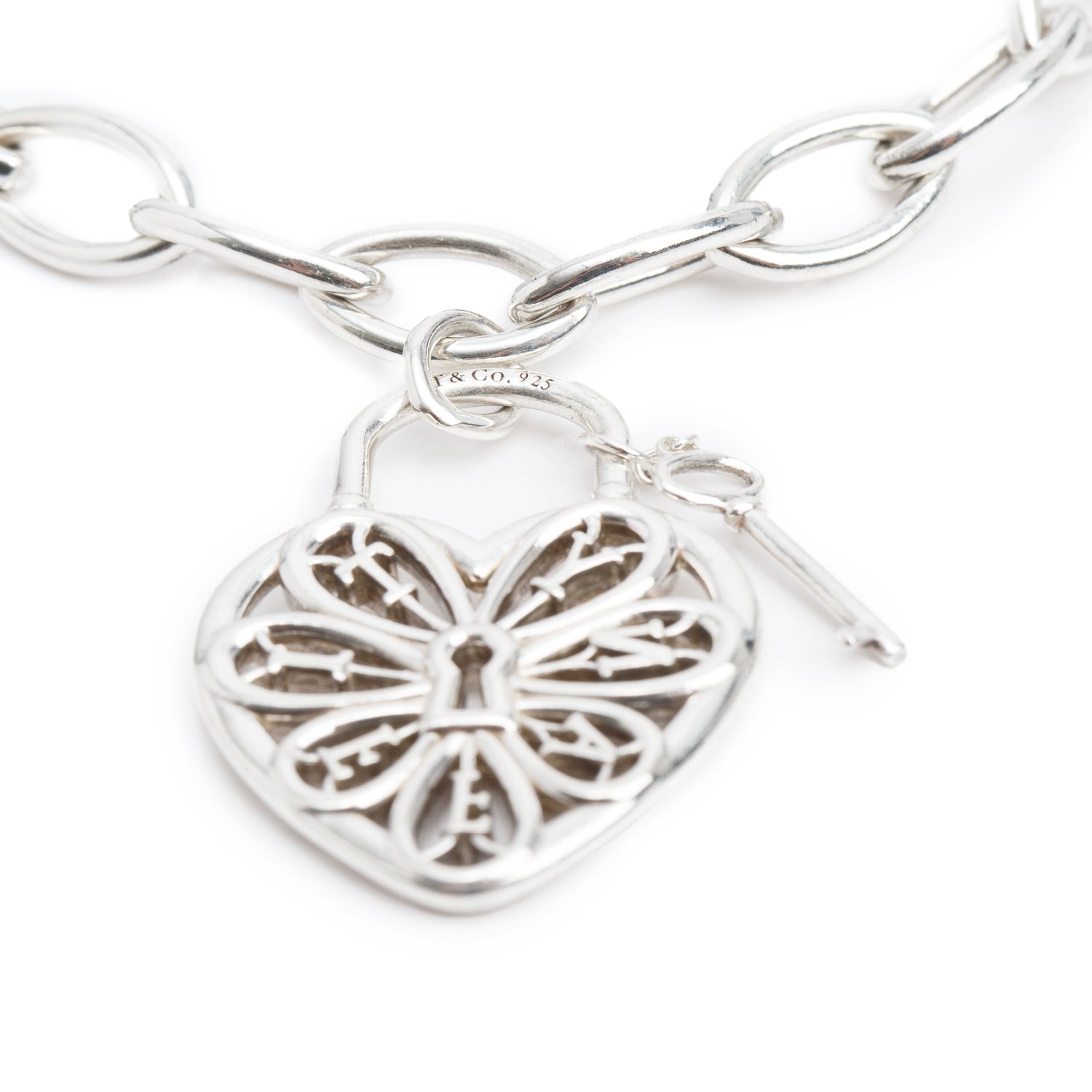Tiffany & Co. Sterling Silver Filigree Heart Lock & Key Bracelet