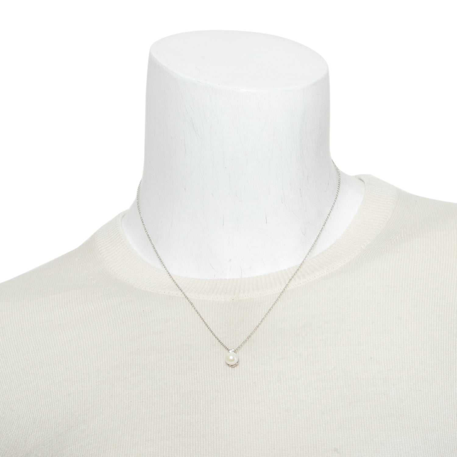 Tiffany & Co. 18k White Gold Signature Pearl & Diamond Pendant Necklace w/ Box