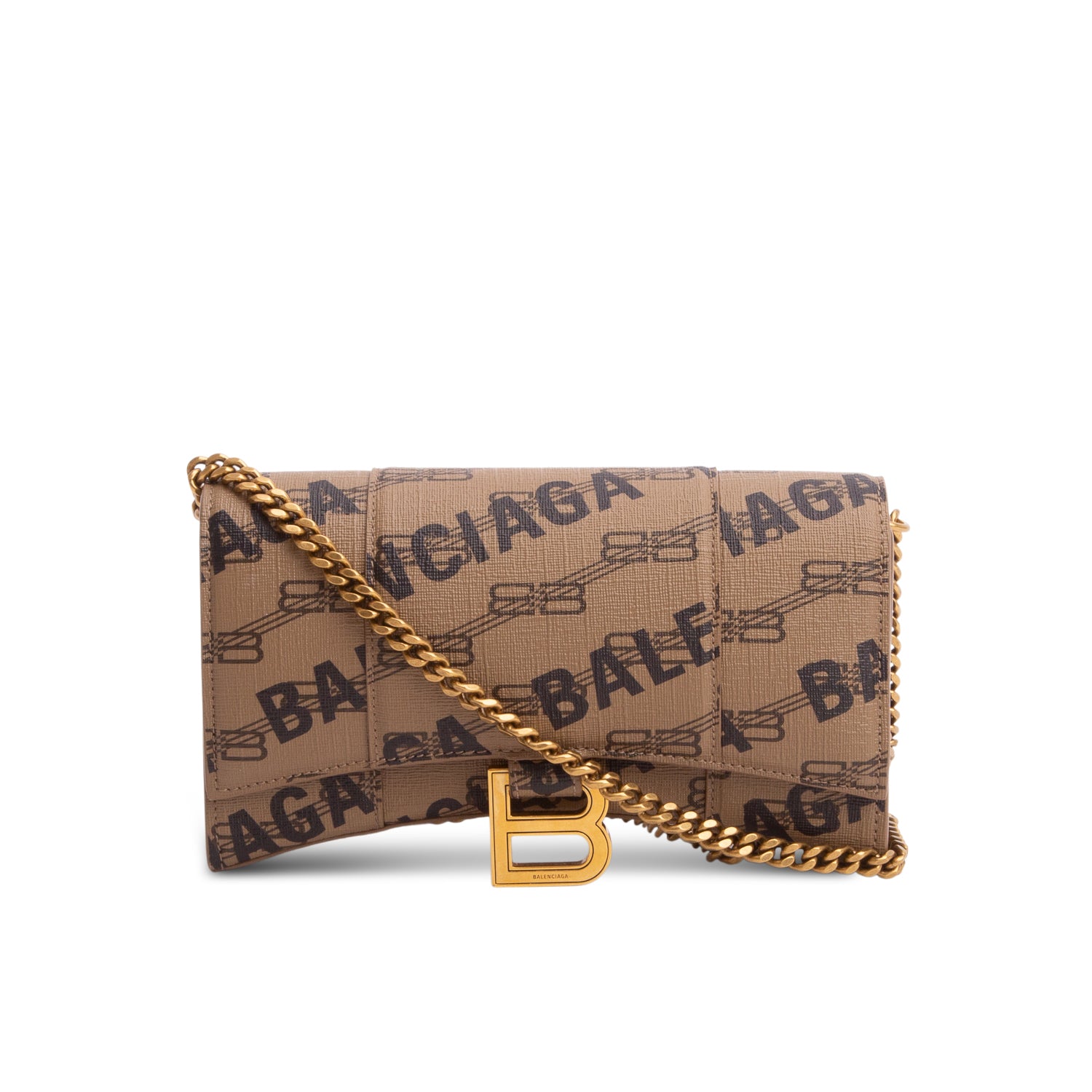 Balenciaga Brown Coated Canvas BB Monogram Hourglass Chain Bag