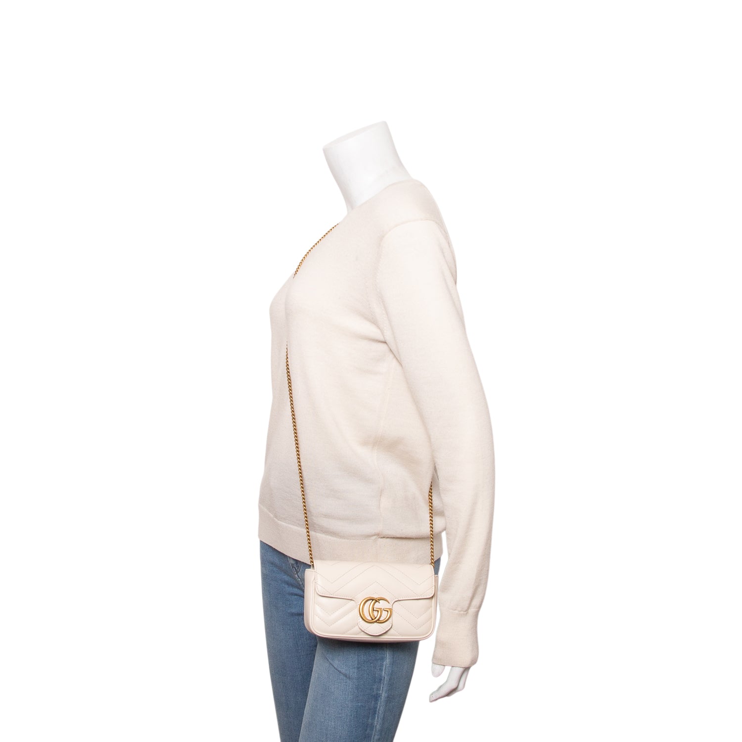 Gucci Cream GG Marmont Matelasse Leather Super Mini Bag