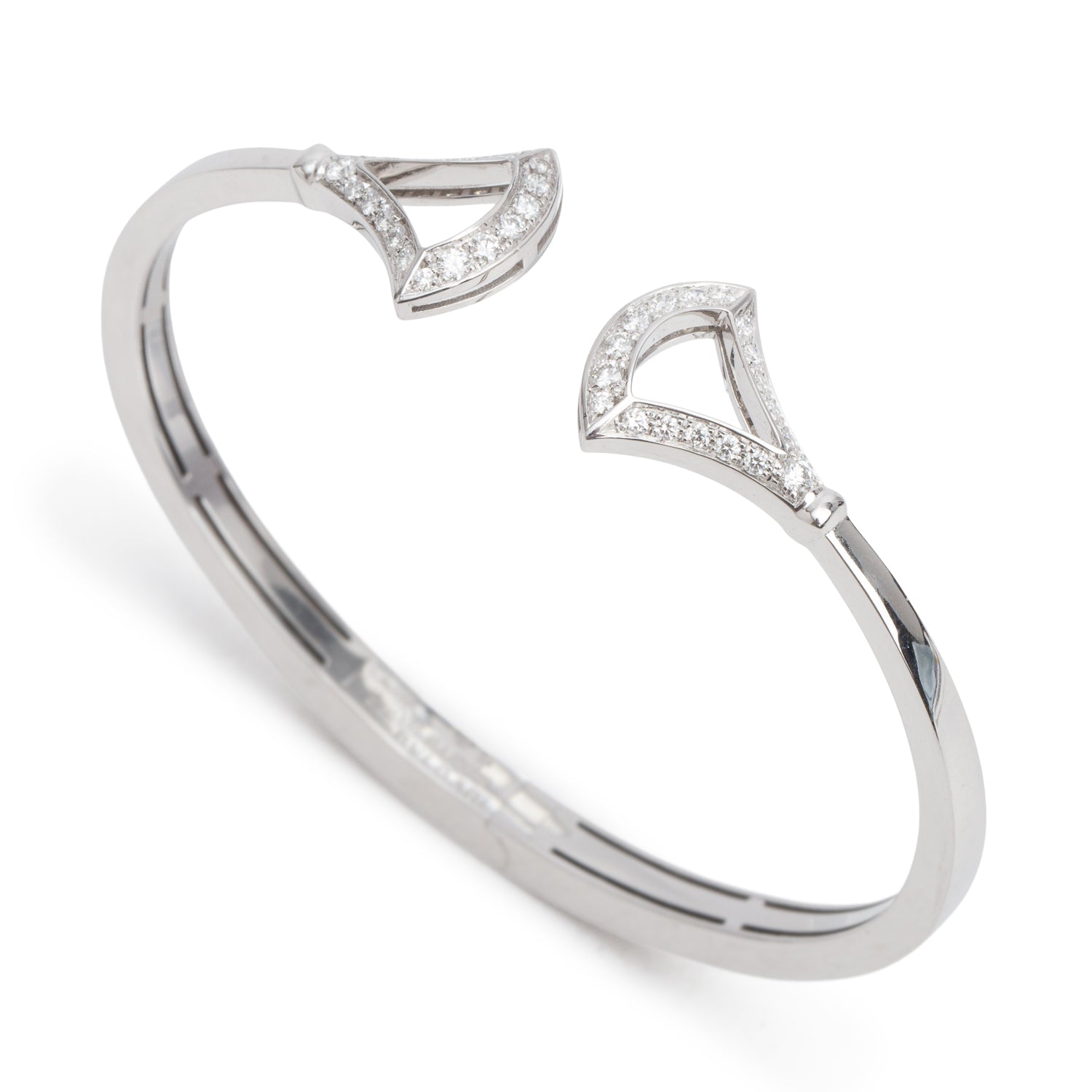 BVLGARI 2021 18k White Gold Pave Diamond Diva's Dream Bangle Bracelet SM w/ Box & Certificate