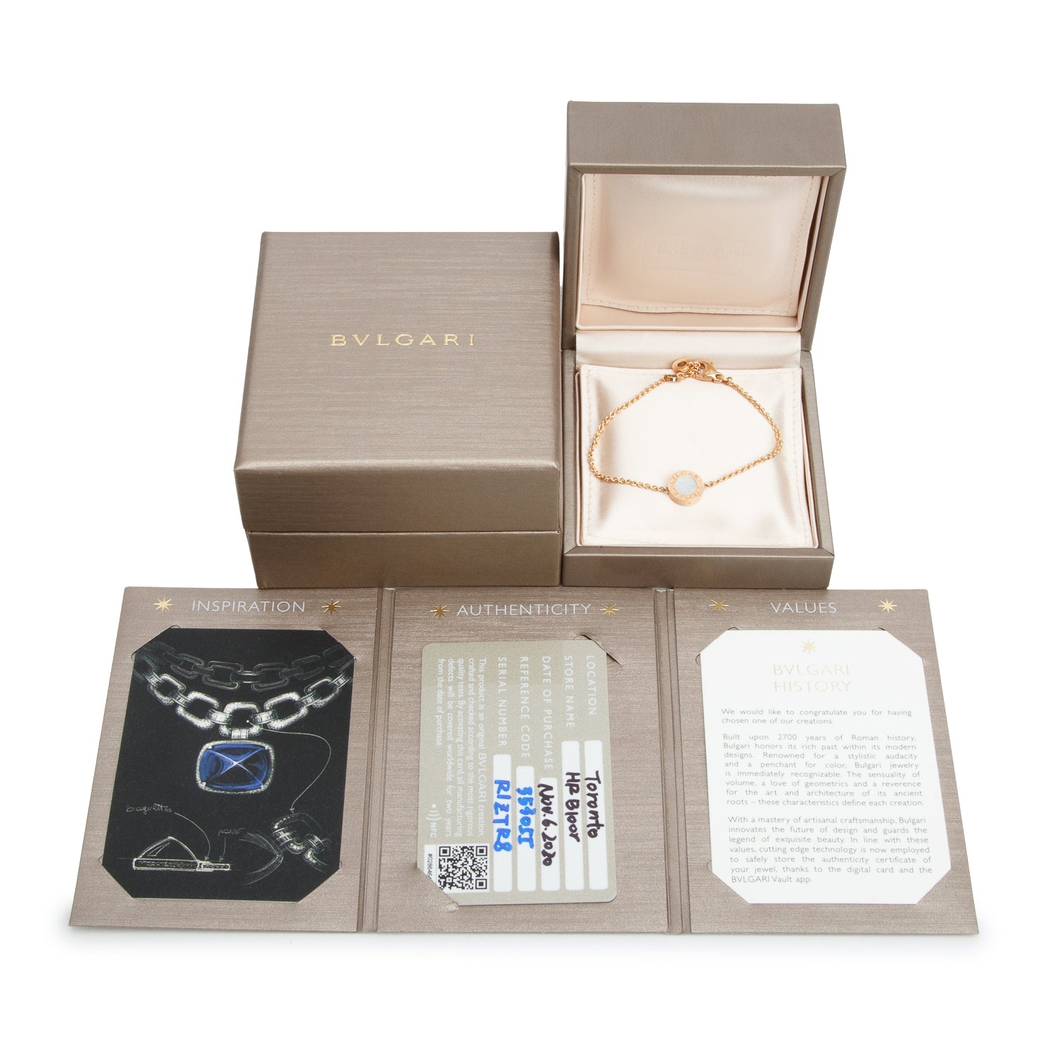 BVLGARI Bvlgari 2020 18k Rose Gold Carnelian & Mother Of Pearl Bracelet w/ Box & Certificate