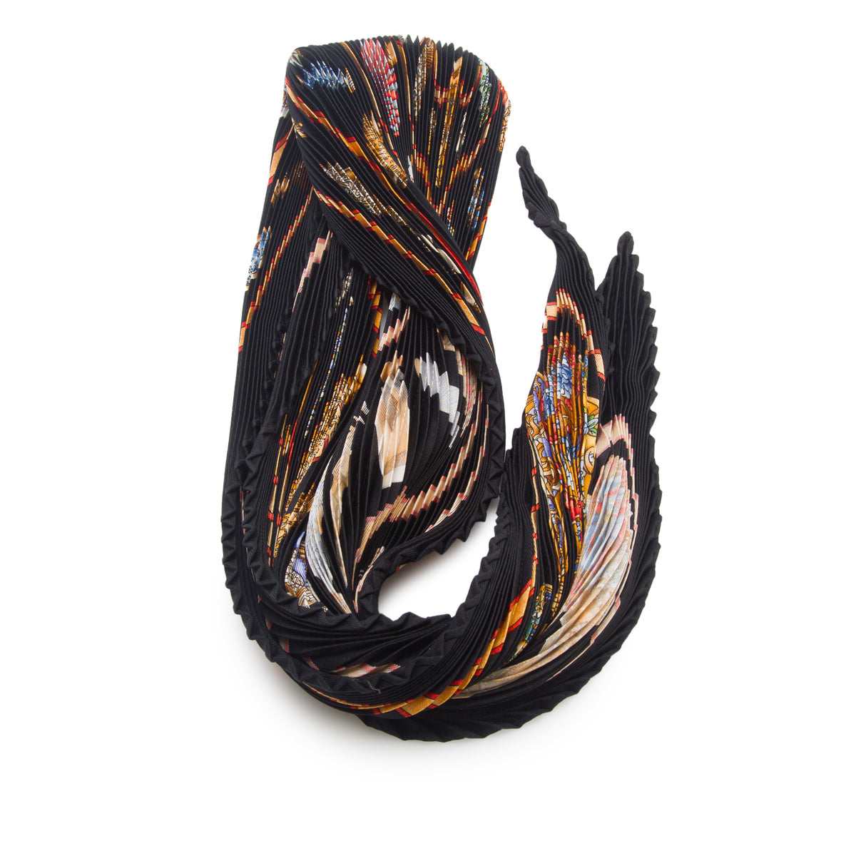 Hermes Black & Multicolor 'Q'uimporte le Flacon' Silk Pleated Scarf 90 w/ Box