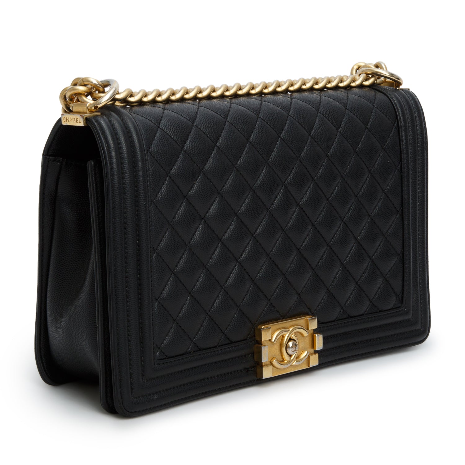 Chanel Black Caviar Quilted Large Boy Flap w/ Box
