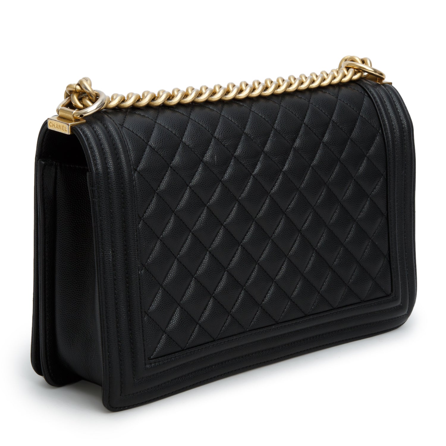 Chanel Black Caviar Quilted Large Boy Flap w/ Box