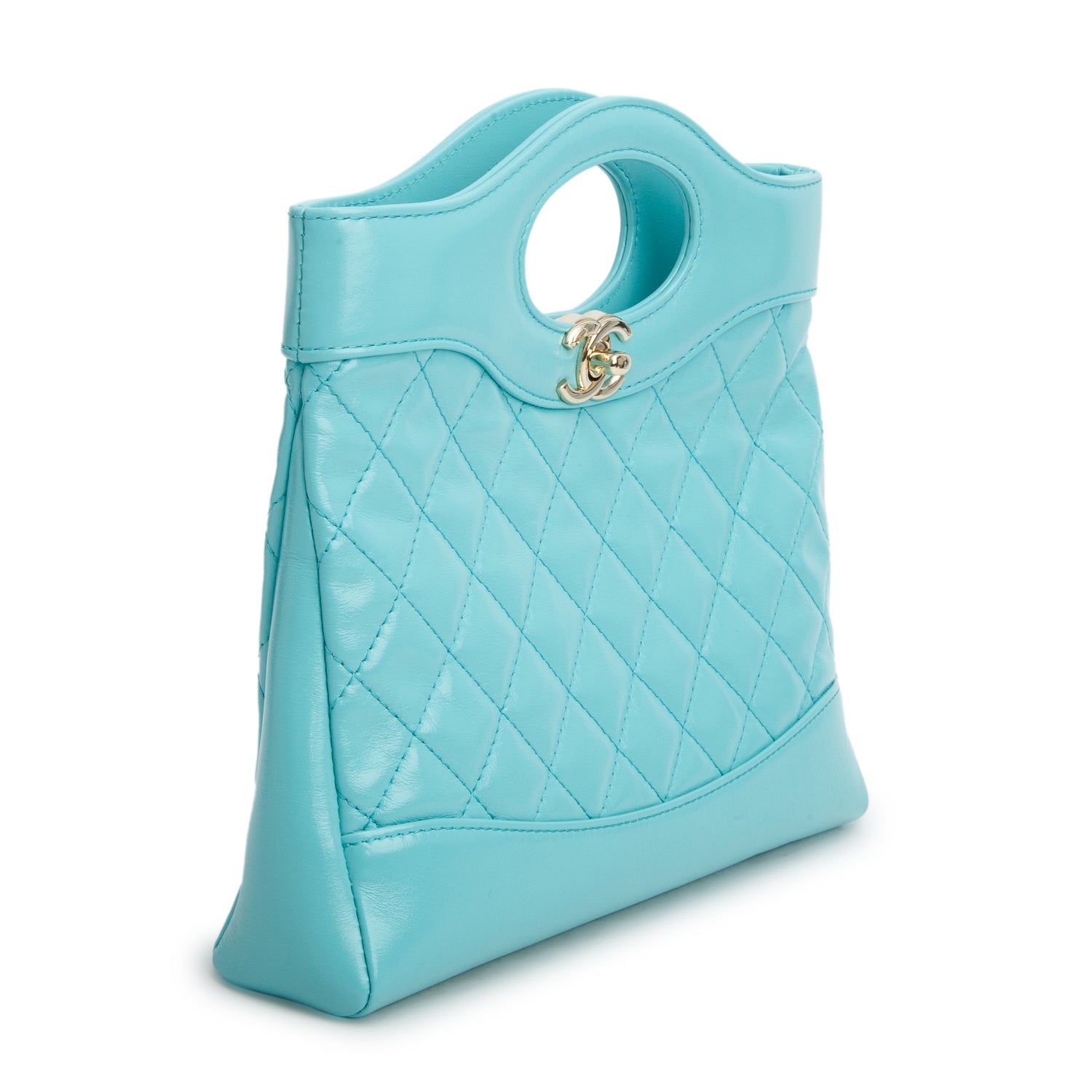 Chanel Teal Shiny Lambskin Quilted Mini 31 Shopping Bag w/ Box