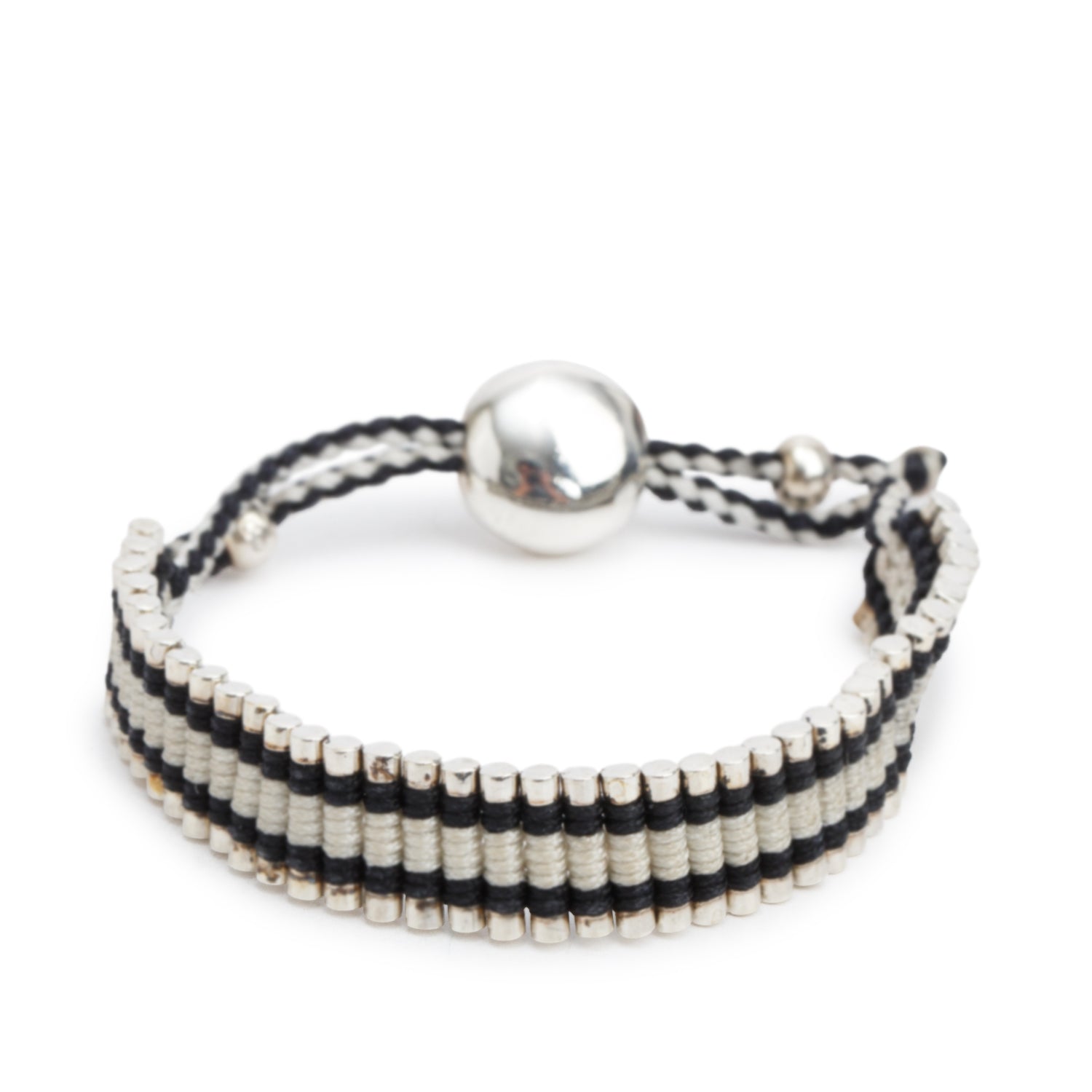 Links of London Sterling Silver Black & White Cord Friendship Bracelet