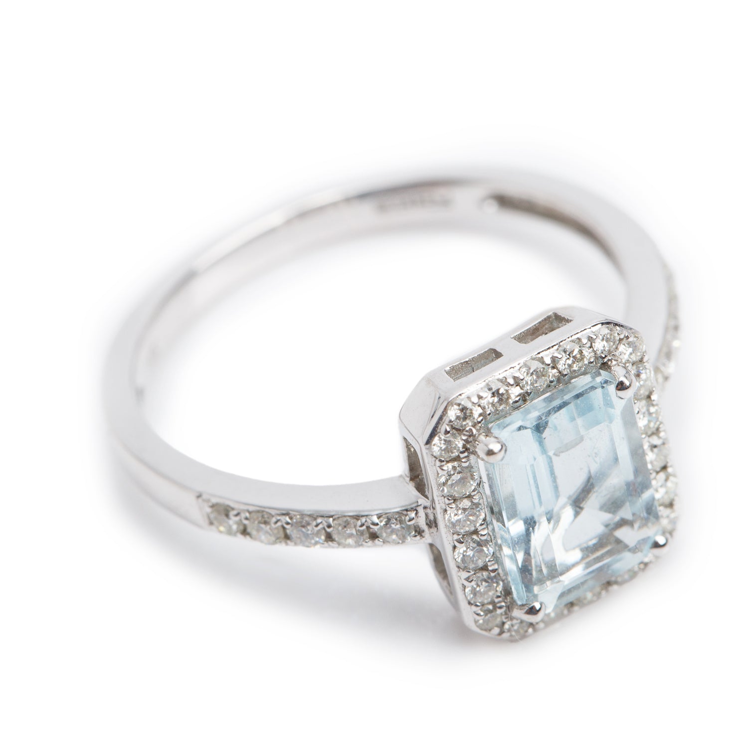 Effy 14k White Gold Aquamarine & Diamond Ring, Size 7