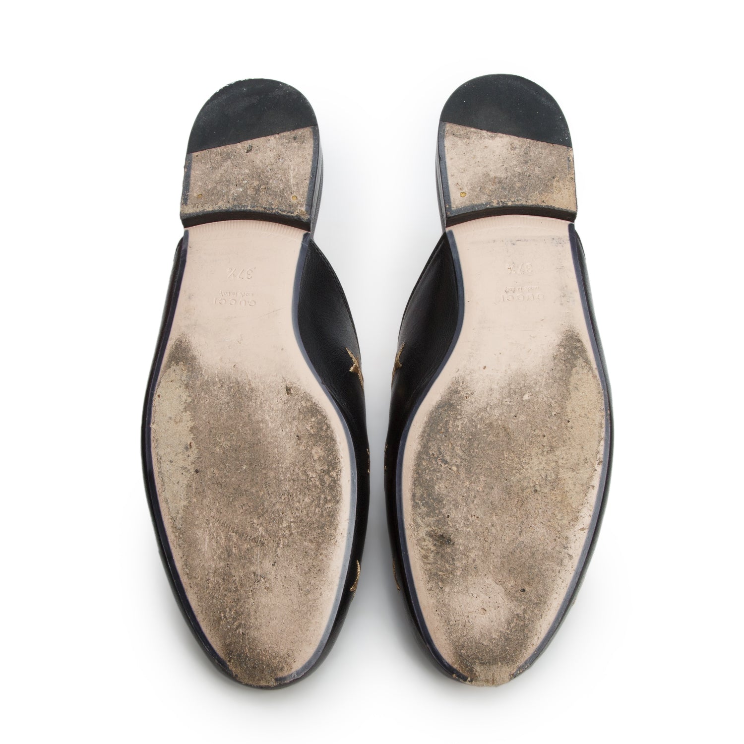Gucci Black Goatskin Bee Star Embroidered Princetown Mules, Women's Size 37.5 w/ Box