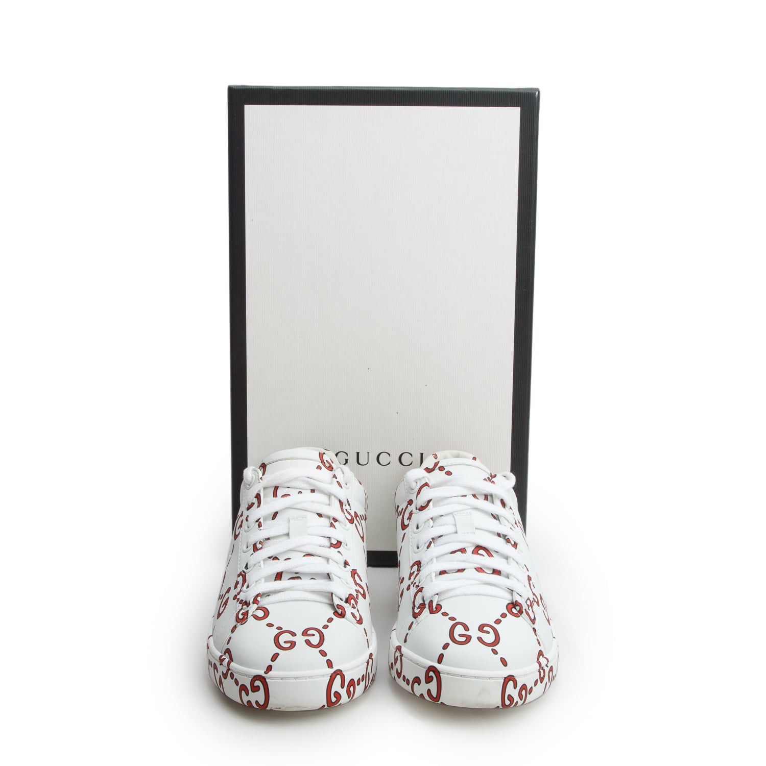 Gucci White Miro Rubber Wax Ghost Print Ace Sneakers, Men's Size 36.5 w/ Box