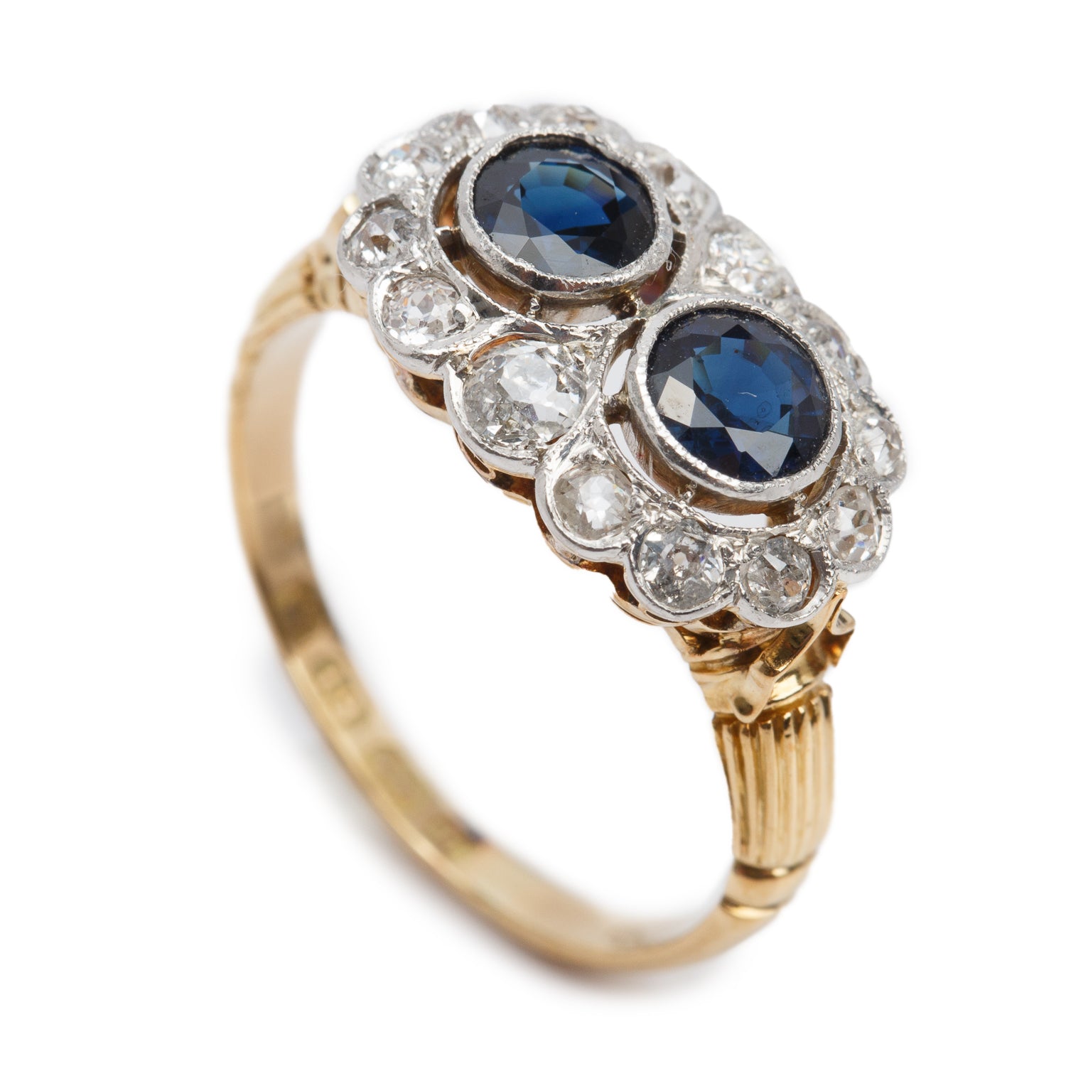 Antique 18k Yellow Gold Sapphire & Diamond Ring, Size 6.25