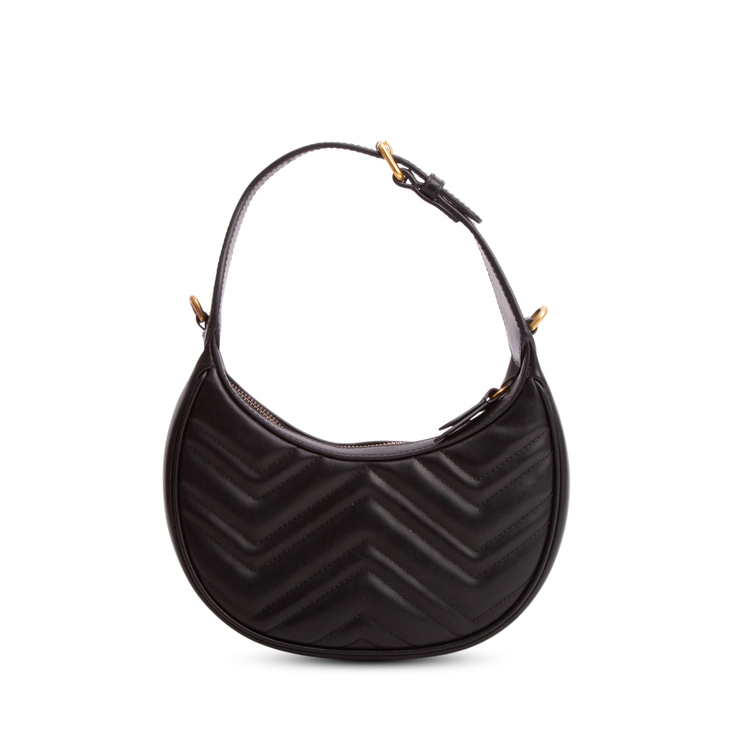 Gucci Black Calfskin Matelasse Chevron Mini GG Marmont Half Moon Hobo w/ Box & Strap