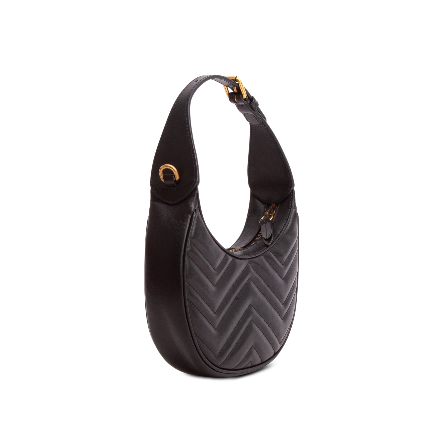 Gucci Black Calfskin Matelasse Chevron Mini GG Marmont Half Moon Hobo w/ Box & Strap