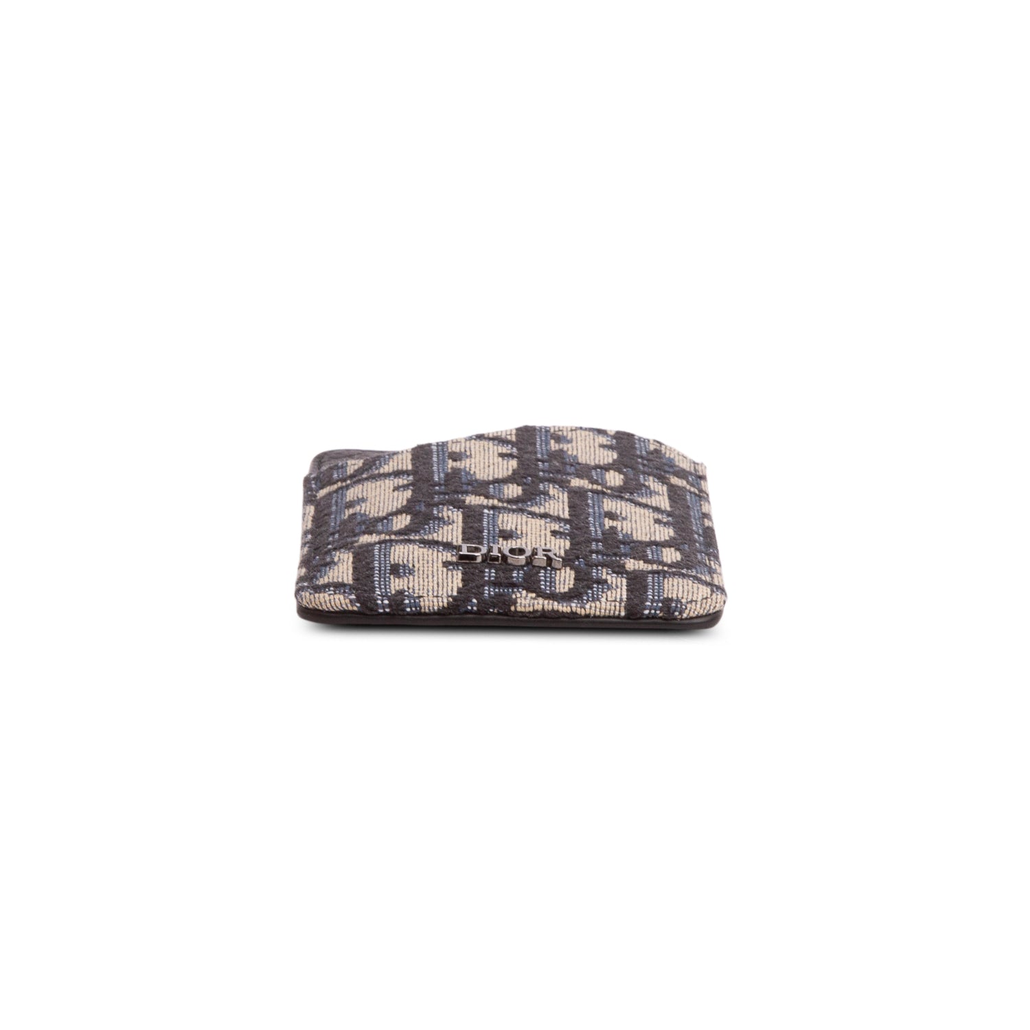 Christian Dior 2024 Blue Oblique Jacquard Grained Calfskin Saddle Magnetic Card Holder w/ Box