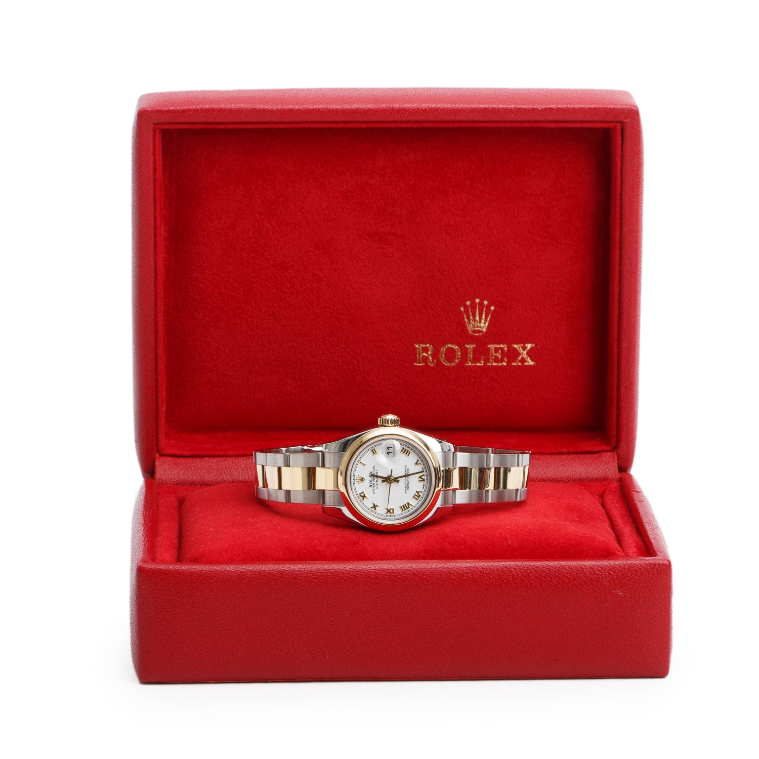 Rolex Stainless Steel & 18k Yellow Gold Lady-Datejust 26 MM Watch White Roman Dial 179163 w/ Box & Papers