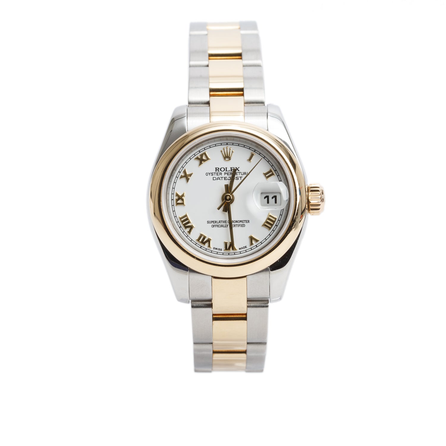 Rolex Stainless Steel & 18k Yellow Gold Lady-Datejust 26 MM Watch White Roman Dial 179163 w/ Box & Papers