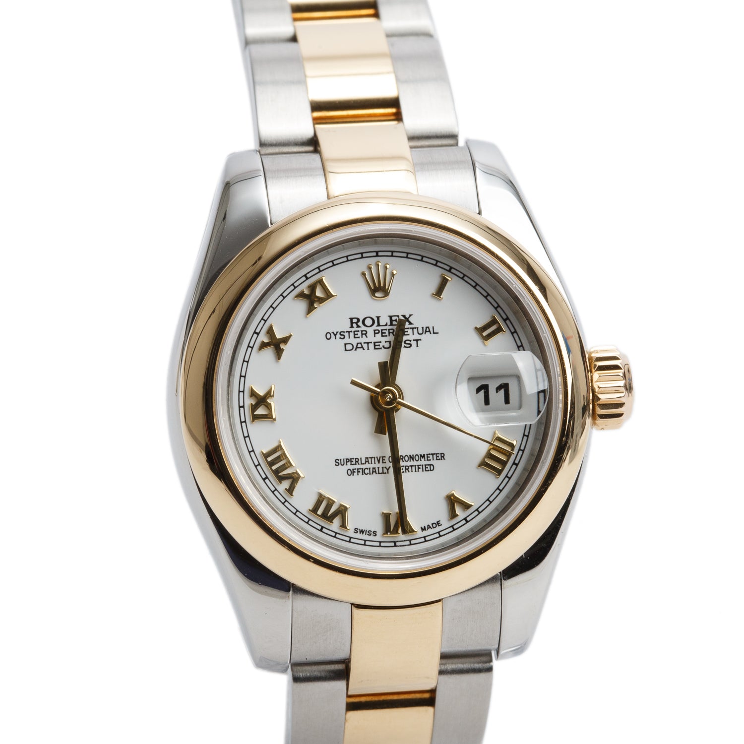 Rolex Stainless Steel & 18k Yellow Gold Lady-Datejust 26 MM Watch White Roman Dial 179163 w/ Box & Papers