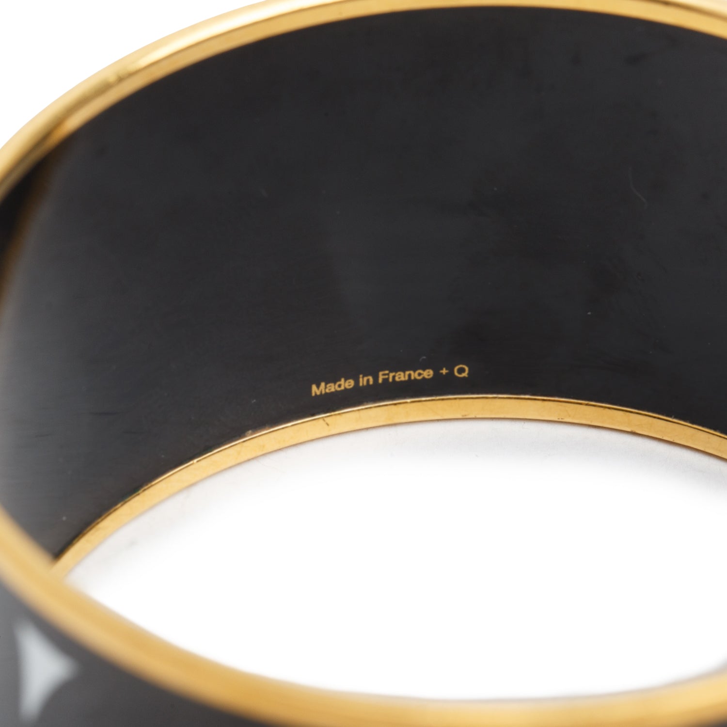 Hermes Gold-Plated Black/White 'Balcons Du Guadalquivir' Enamel Extra Wide Bangle