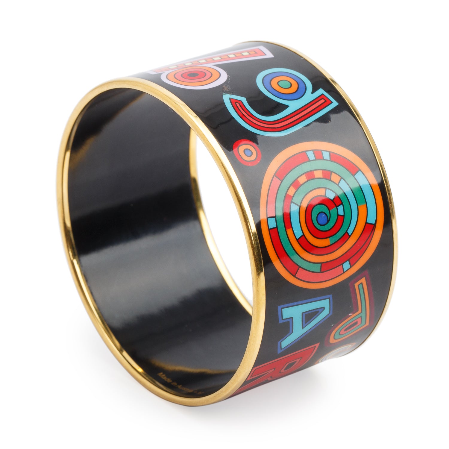 Hermes Gold-Plated Black/Multicolour 'Tohu Bohu' Enamel Extra Wide Bangle