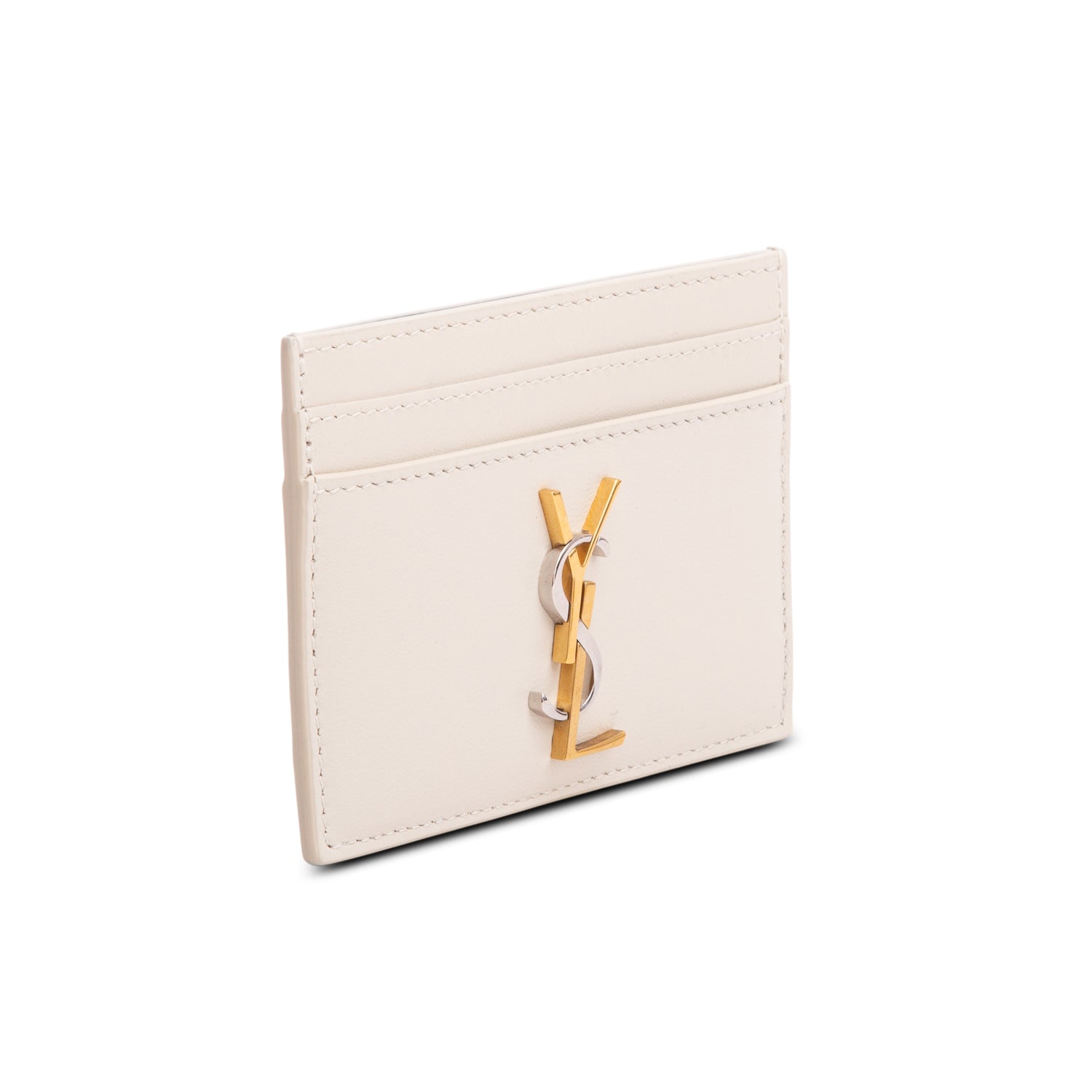 Saint Laurent 2023 Grey Smooth Leather Cassandre Card Case w/ Box