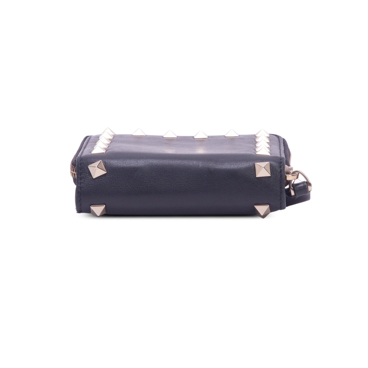 Valentino Black Nappa Rockstud Compact Zip Around Wallet