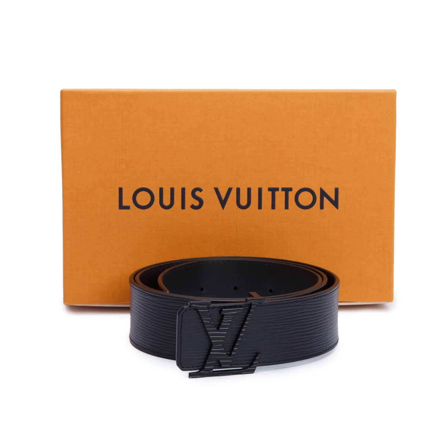 Louis Vuitton Black Epi LV Initials Belt, Size 95 38 w/ Box