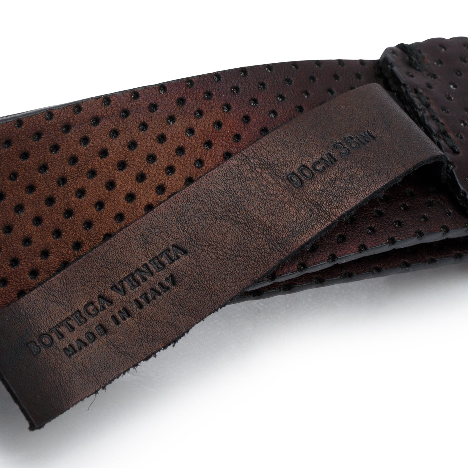 Bottega Veneta Brown Leather Perforated Belt 90 36