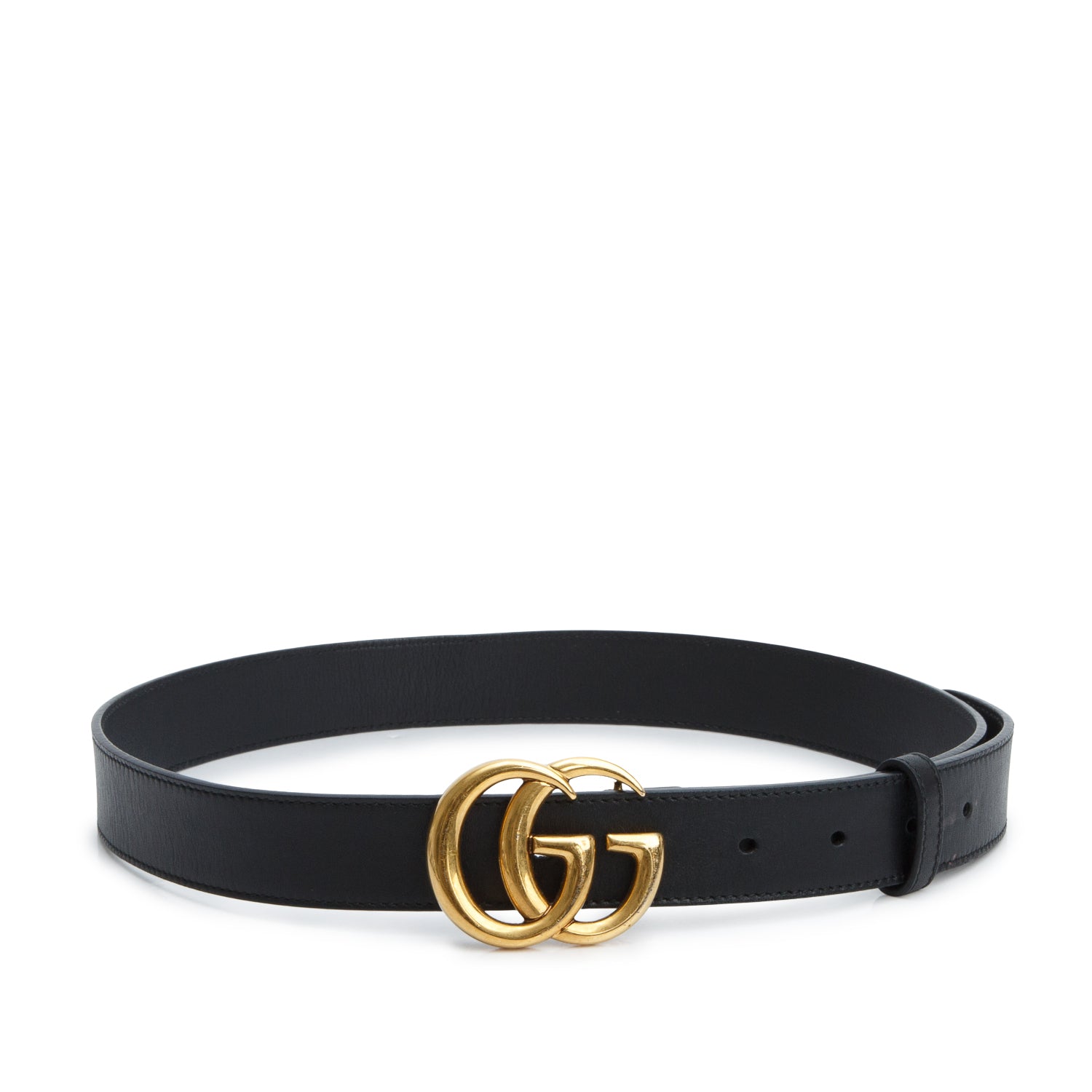 Gucci Black Leather GG Marmont Thin Belt, 80 32