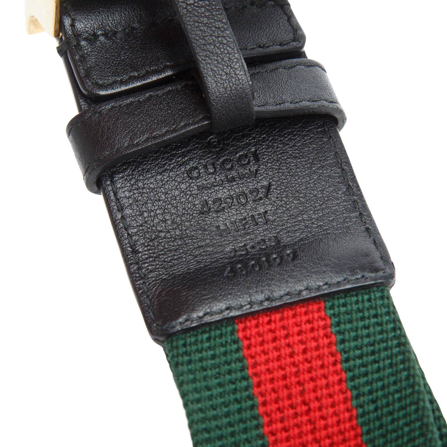 Gucci Green & Red Web Canvas Square Buckle Belt 75 30