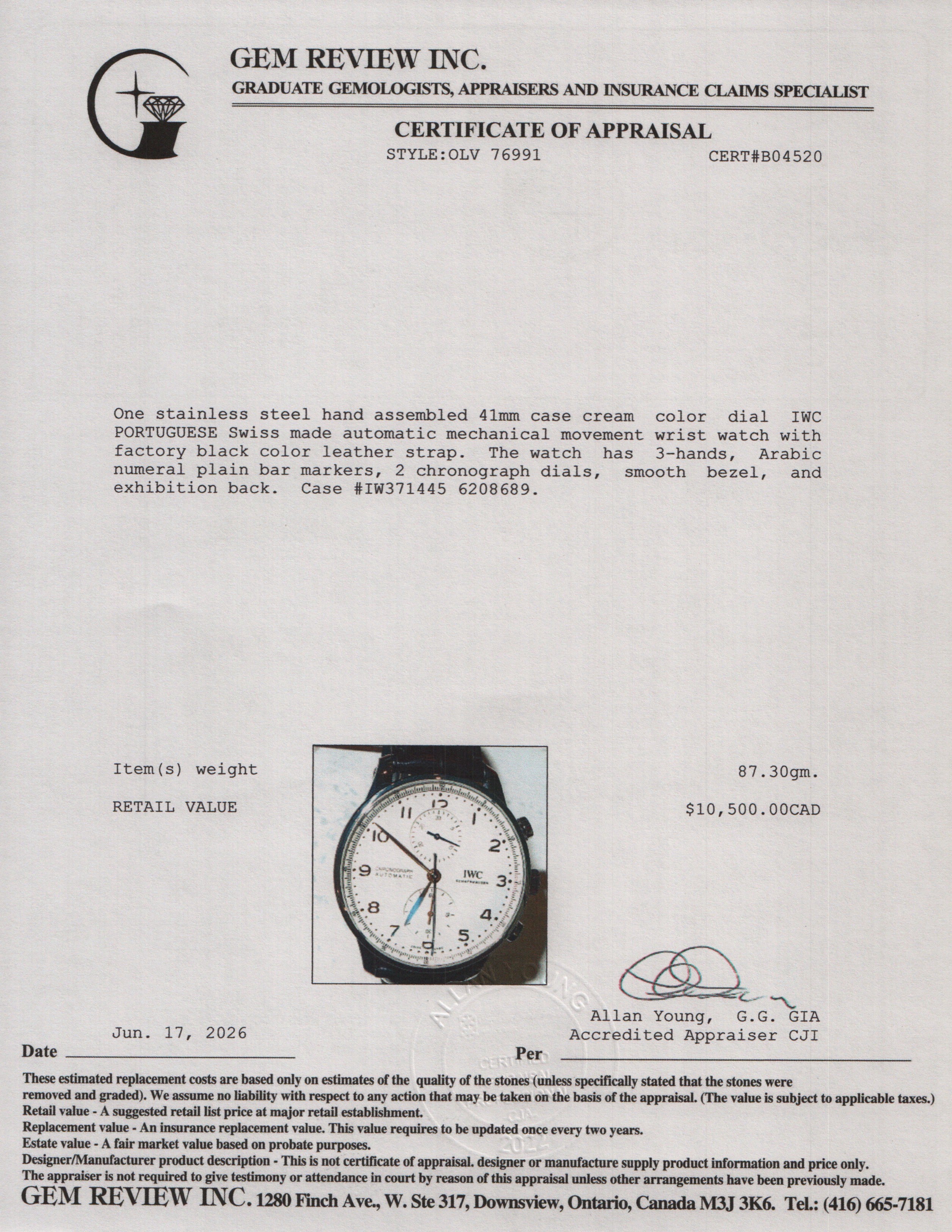IWC Stainless Steel Portuguese 41 MM Chronograph Automatic Watch IW371445
