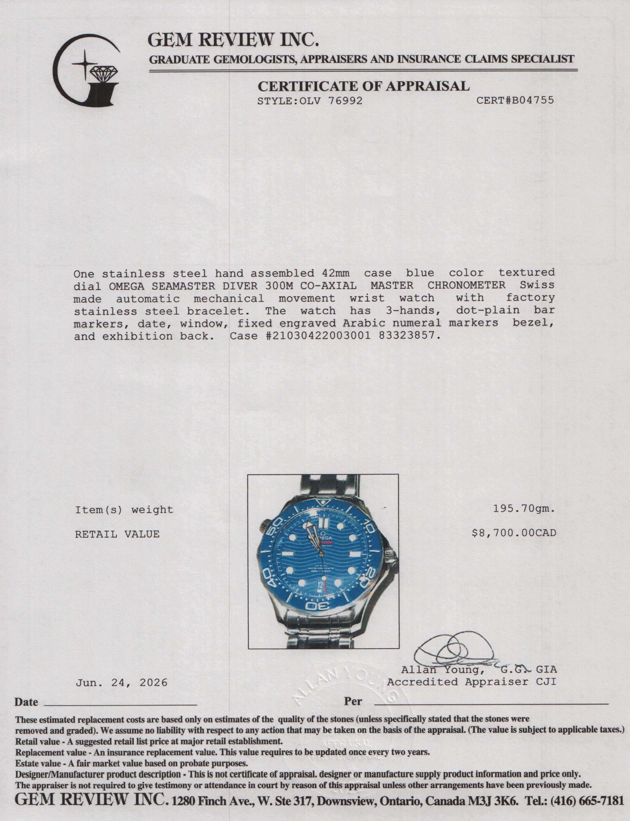 Omega 2021 Stainless Steel Seamaster Diver 300M Co-Axial Master Chronometer 42 MM Automatic Watch Blue Dial w/ Box, Papers & Extra Strap